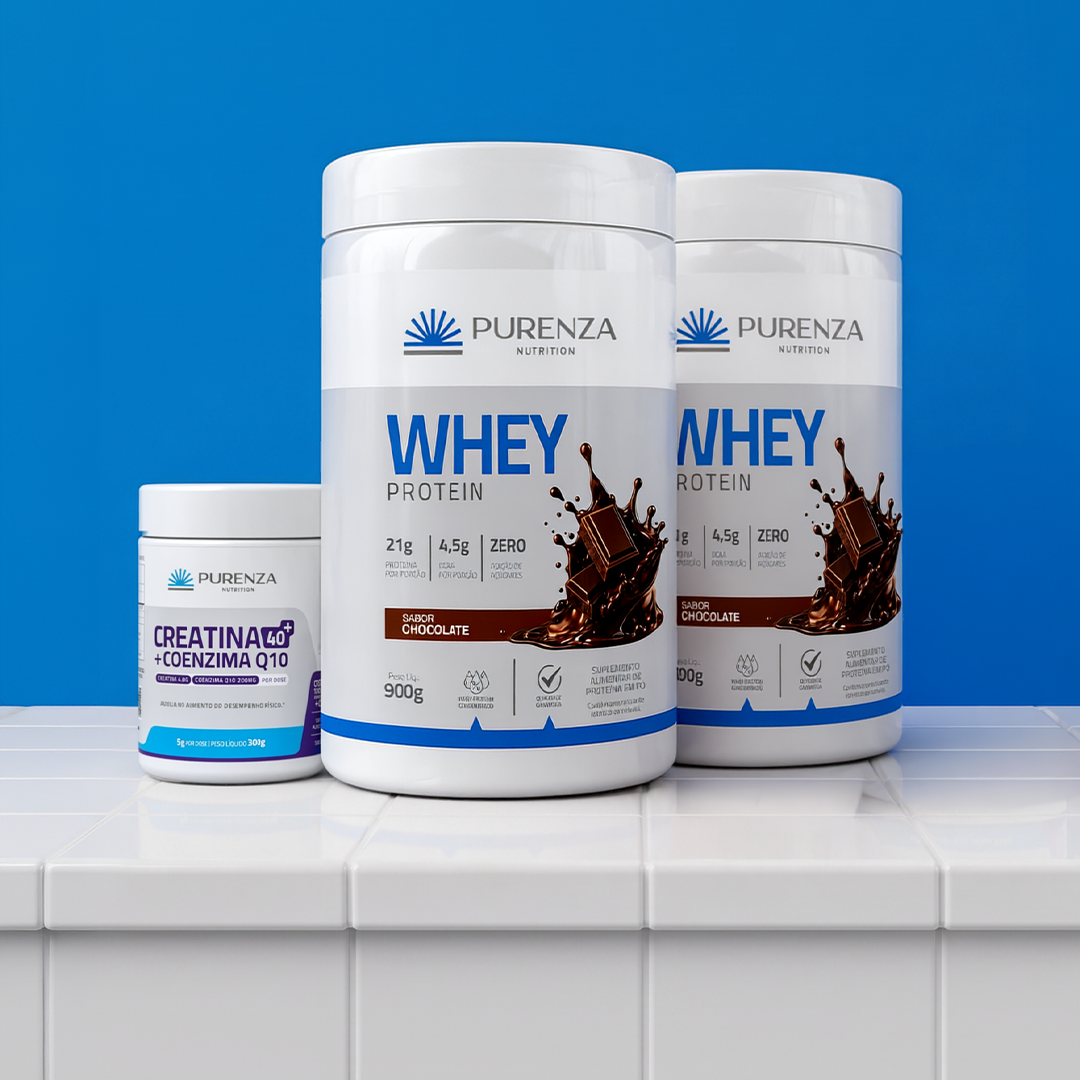 Combo 2 Whey Protein 900g Chocolate + Creatina 40+ Coenzima Q10 300g