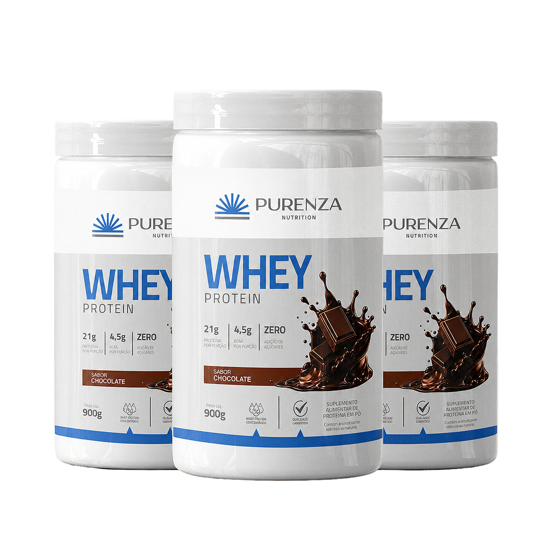 PURENZA - WHEY (100%) 900G CHOCOLATE - 3Un